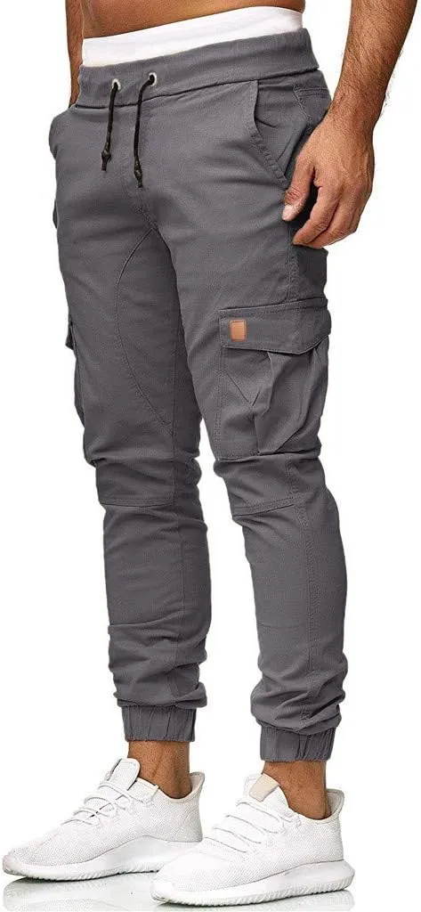 2024 Mens Fashion Joggers Pants Slim Cargo Hiking Pants Drawstring Sports Long Sweatpants Workout Sport Track Trousers