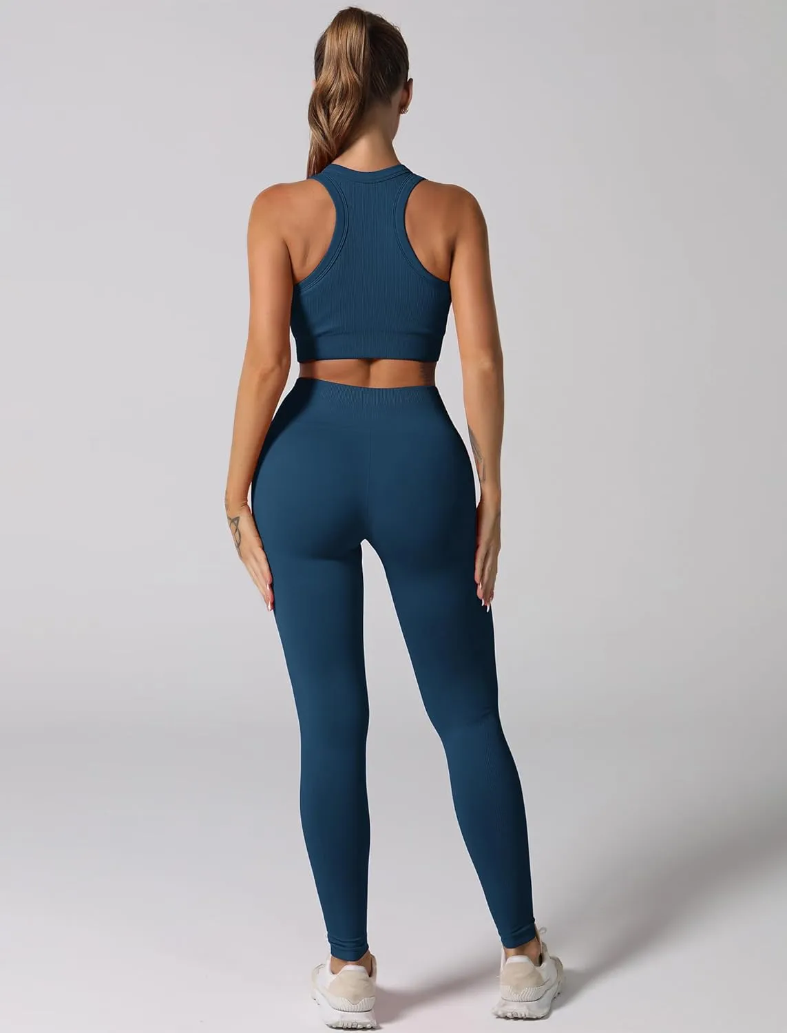 ABOCIW Workout Sets for Women 2 Piece Seamless Ribbed Tank Top Sport Bra High Waist Biker Shorts GYM Yoga Exercise Outfits