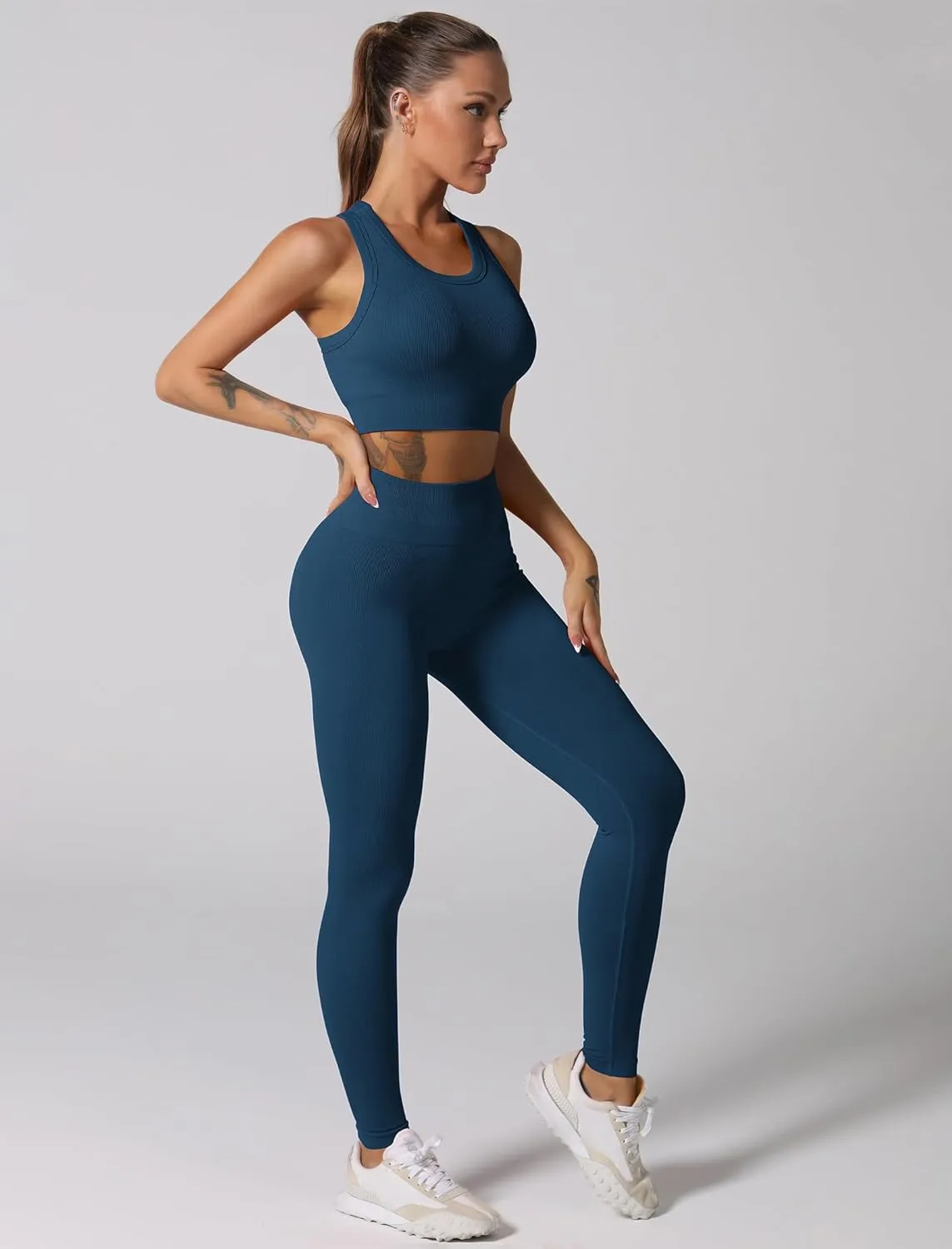 ABOCIW Workout Sets for Women 2 Piece Seamless Ribbed Tank Top Sport Bra High Waist Biker Shorts GYM Yoga Exercise Outfits