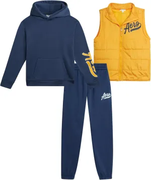 AEROPOSTALE Boys' Sweatsuit Set - 3 Piece Zip Up Hoodie, Puffer Vest and Jogger Sweatpants - Boys' Activewear Set (4-12)