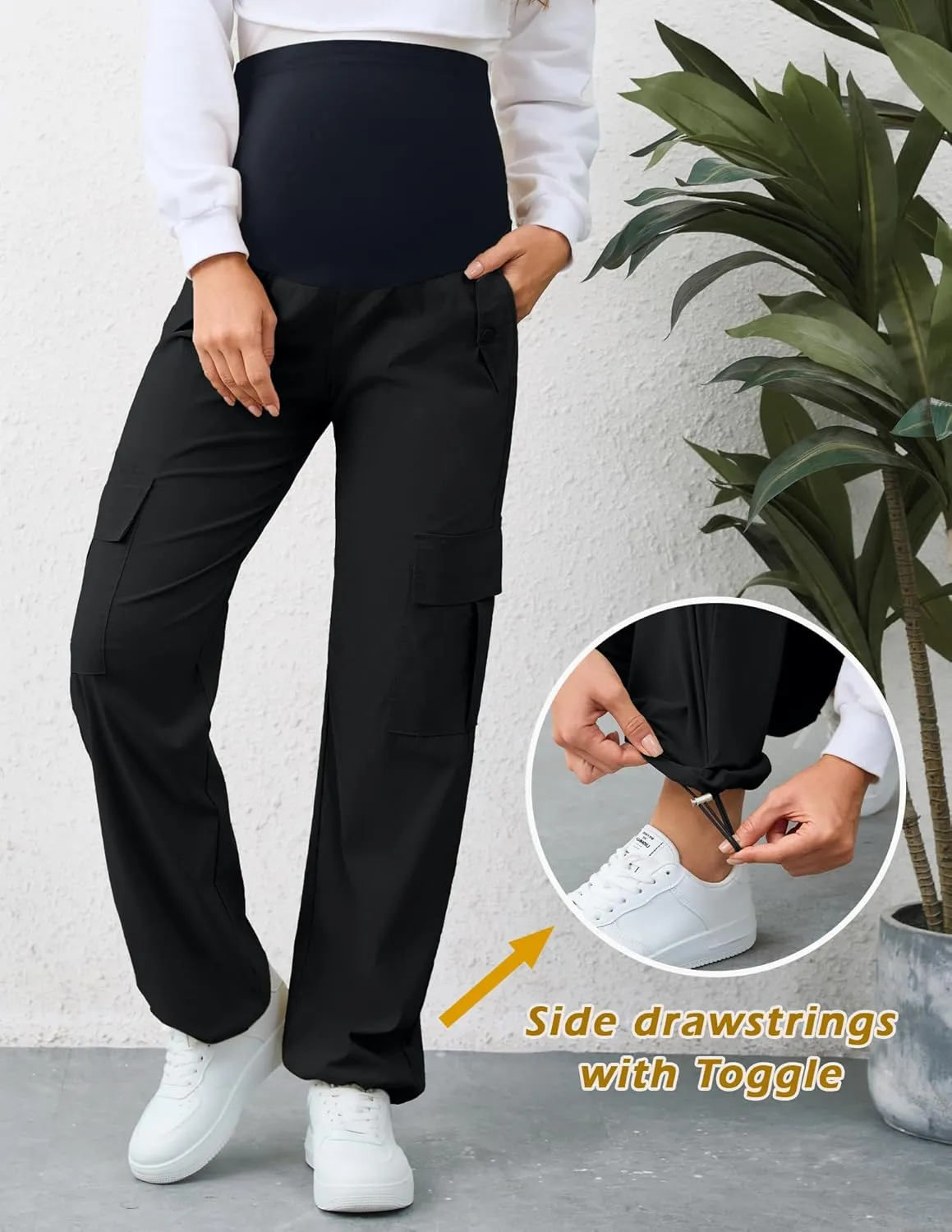 AMPOSH Women's Maternity Cargo Pants with 6 Pockets Quick-Dry Pregnancy Hiking Pants
