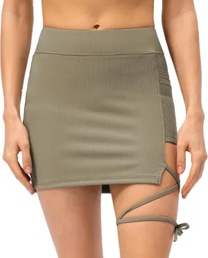 Amxiway Women's Black Skort Athletic Tennis Skirts with Shorts Slit Workout Golf Bodycon Asymmetrical Straps Mini Skorts
