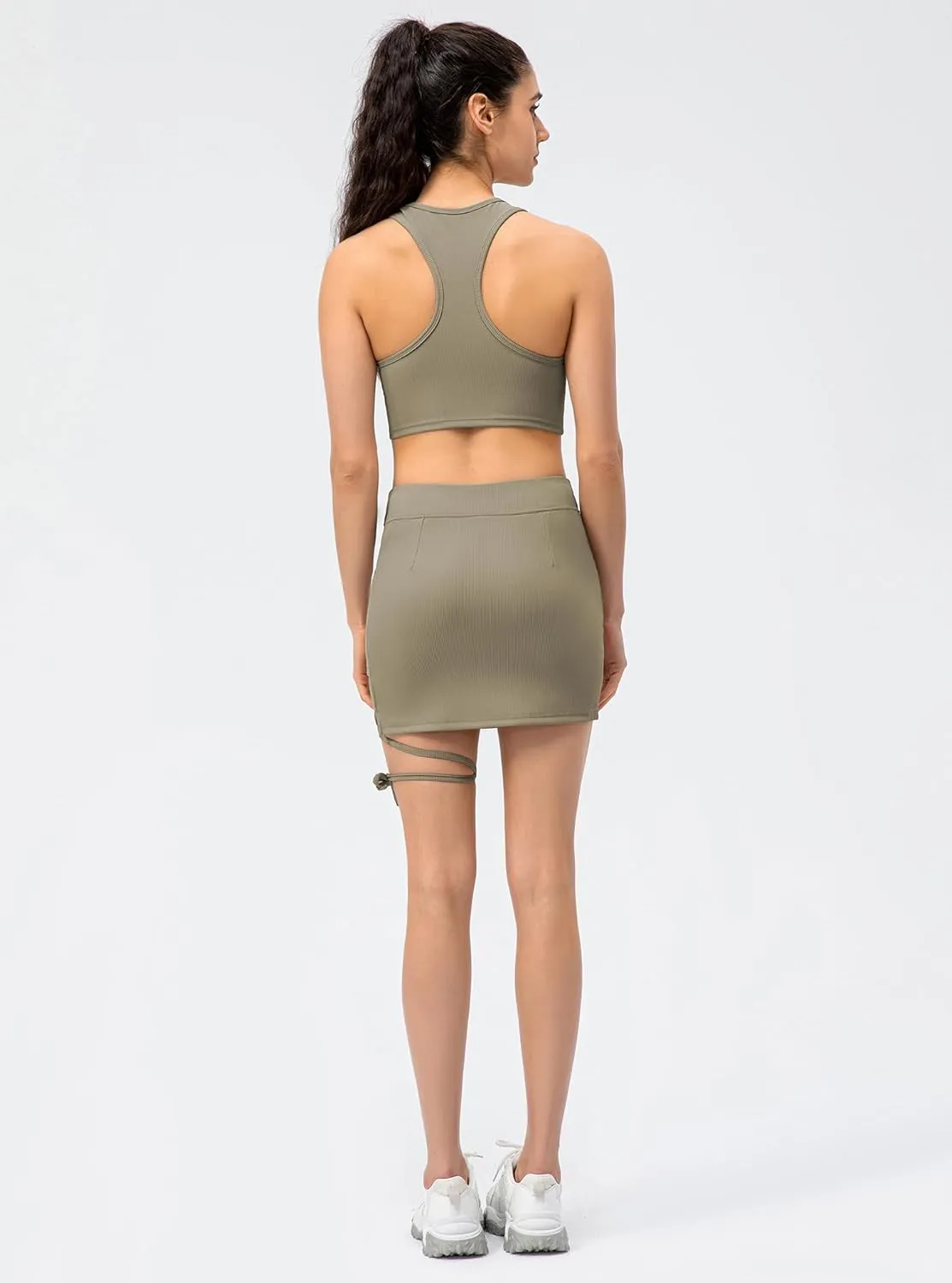 Amxiway Women's Black Skort Athletic Tennis Skirts with Shorts Slit Workout Golf Bodycon Asymmetrical Straps Mini Skorts
