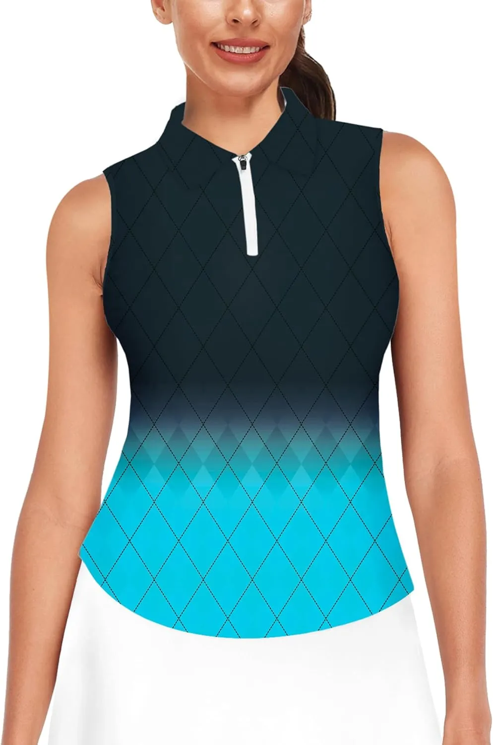 AOBUTE Women's Sleeveless Golf Shirts Moisture Wicking 1/4 Zip Polo Tennis Shirt