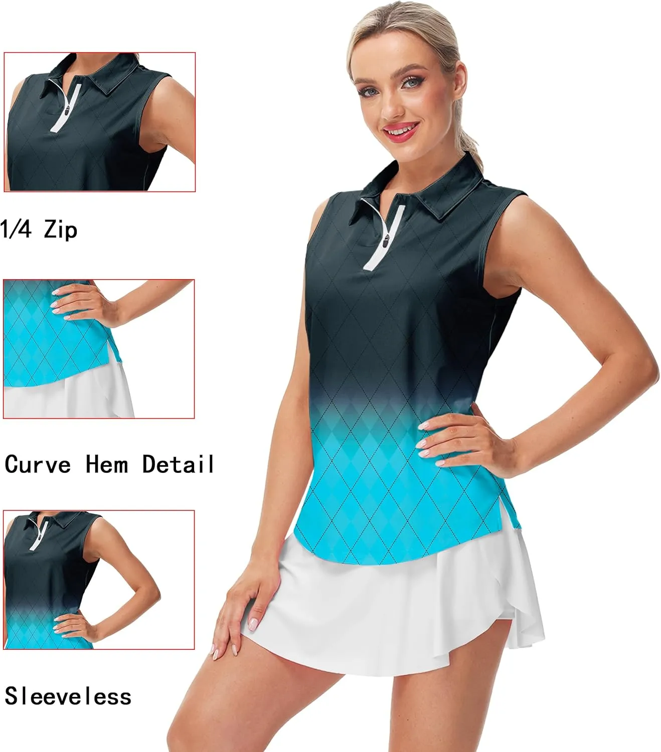 AOBUTE Women's Sleeveless Golf Shirts Moisture Wicking 1/4 Zip Polo Tennis Shirt