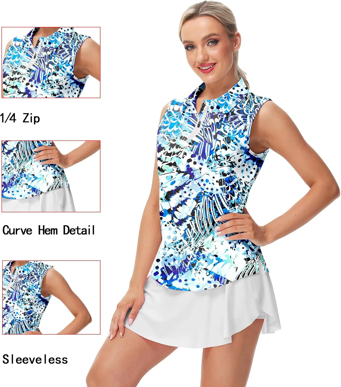 AOBUTE Women's Sleeveless Golf Shirts Moisture Wicking 1/4 Zip Polo Tennis Shirt