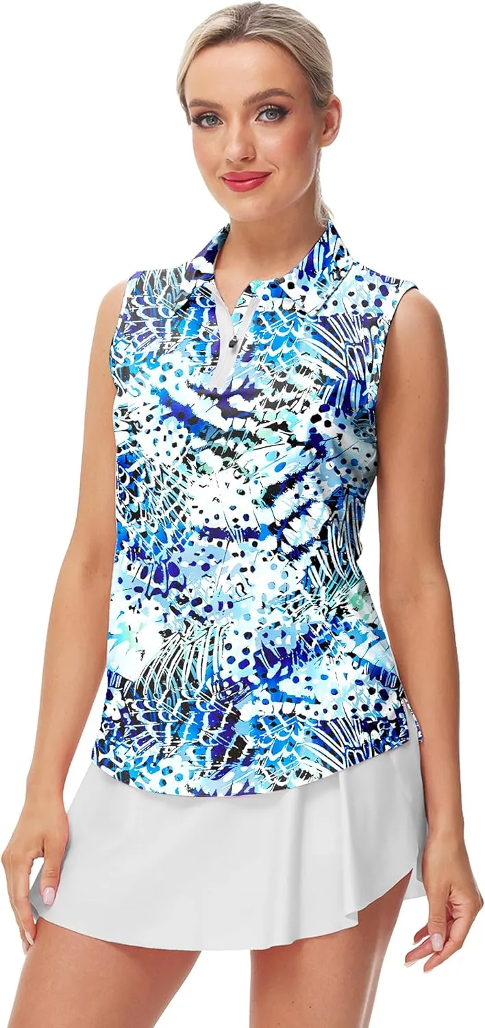 AOBUTE Women's Sleeveless Golf Shirts Moisture Wicking 1/4 Zip Polo Tennis Shirt
