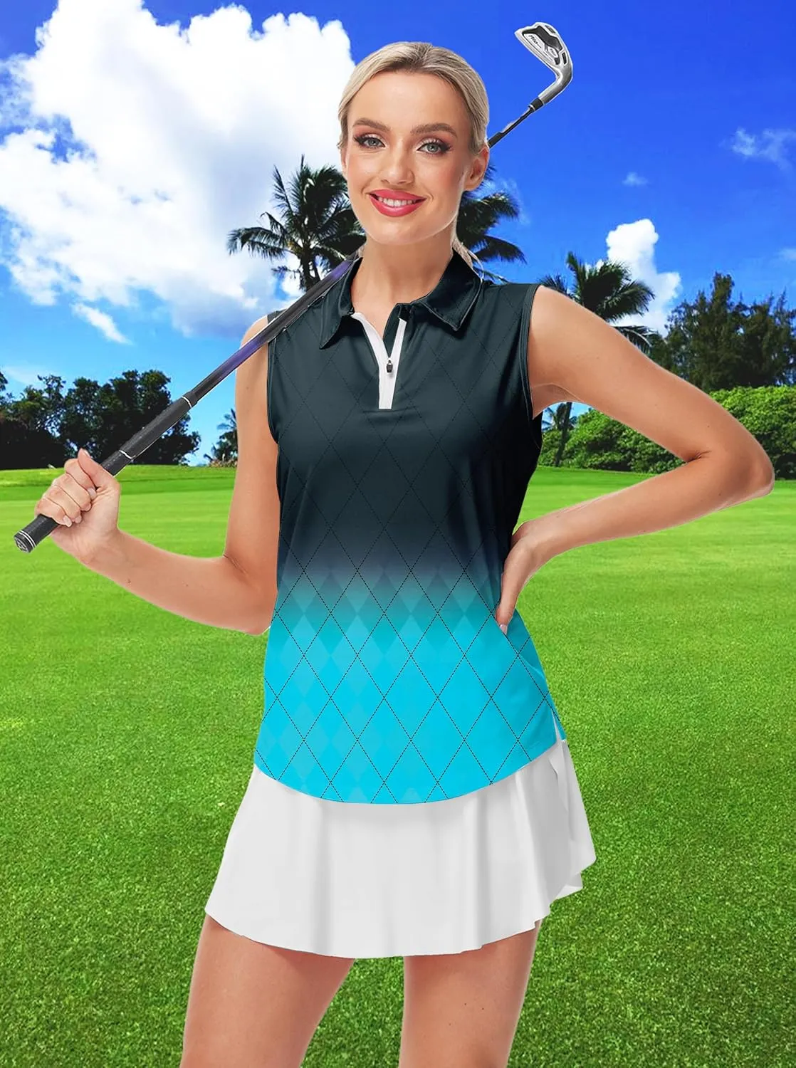 AOBUTE Women's Sleeveless Golf Shirts Moisture Wicking 1/4 Zip Polo Tennis Shirt