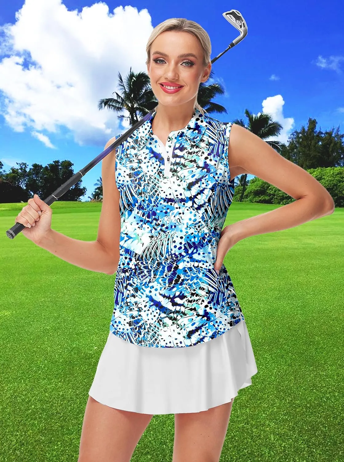 AOBUTE Women's Sleeveless Golf Shirts Moisture Wicking 1/4 Zip Polo Tennis Shirt