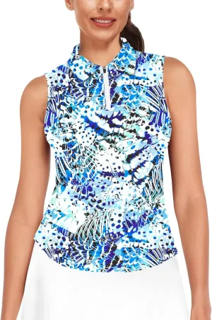 AOBUTE Women's Sleeveless Golf Shirts Moisture Wicking 1/4 Zip Polo Tennis Shirt