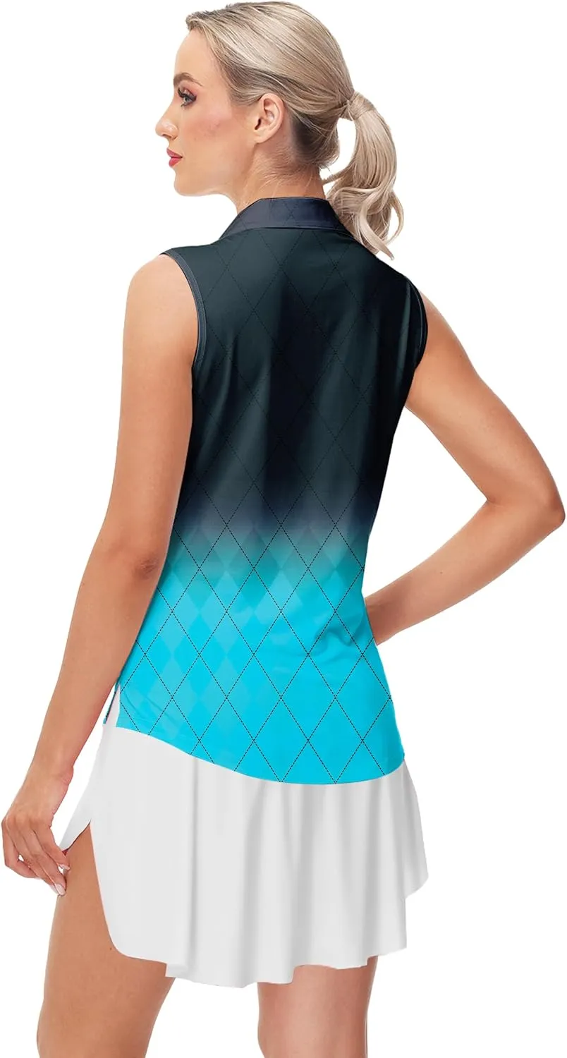 AOBUTE Women's Sleeveless Golf Shirts Moisture Wicking 1/4 Zip Polo Tennis Shirt