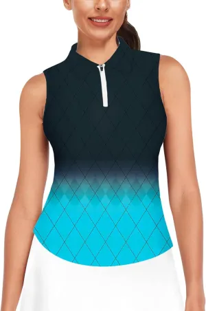 AOBUTE Women's Sleeveless Golf Shirts Moisture Wicking 1/4 Zip Polo Tennis Shirt