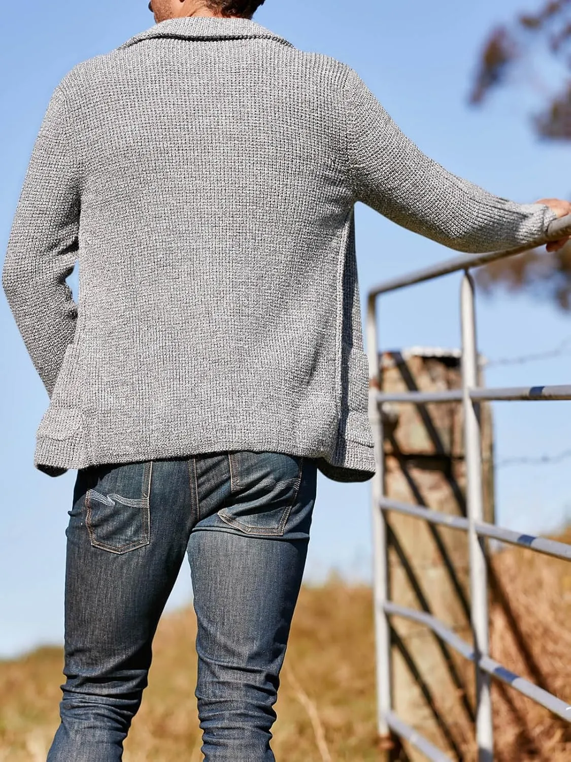 Aoysky Men's Shawl Collar Cardigan Sweater Button Down Knitwear with Pockets