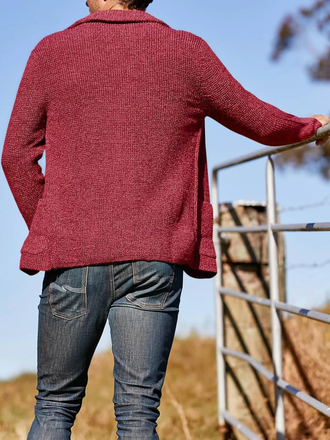 Aoysky Men's Shawl Collar Cardigan Sweater Button Down Knitwear with Pockets