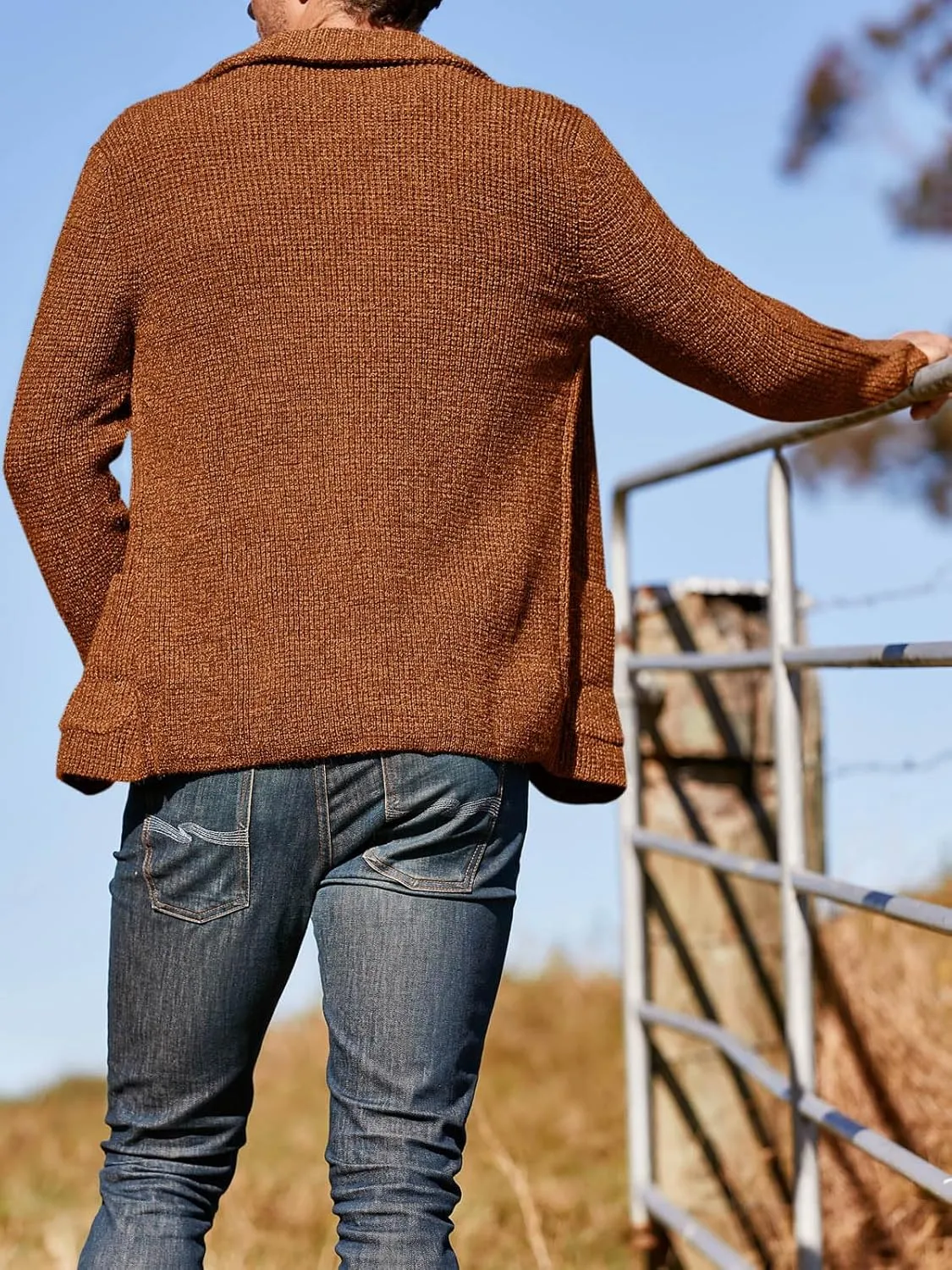 Aoysky Men's Shawl Collar Cardigan Sweater Button Down Knitwear with Pockets