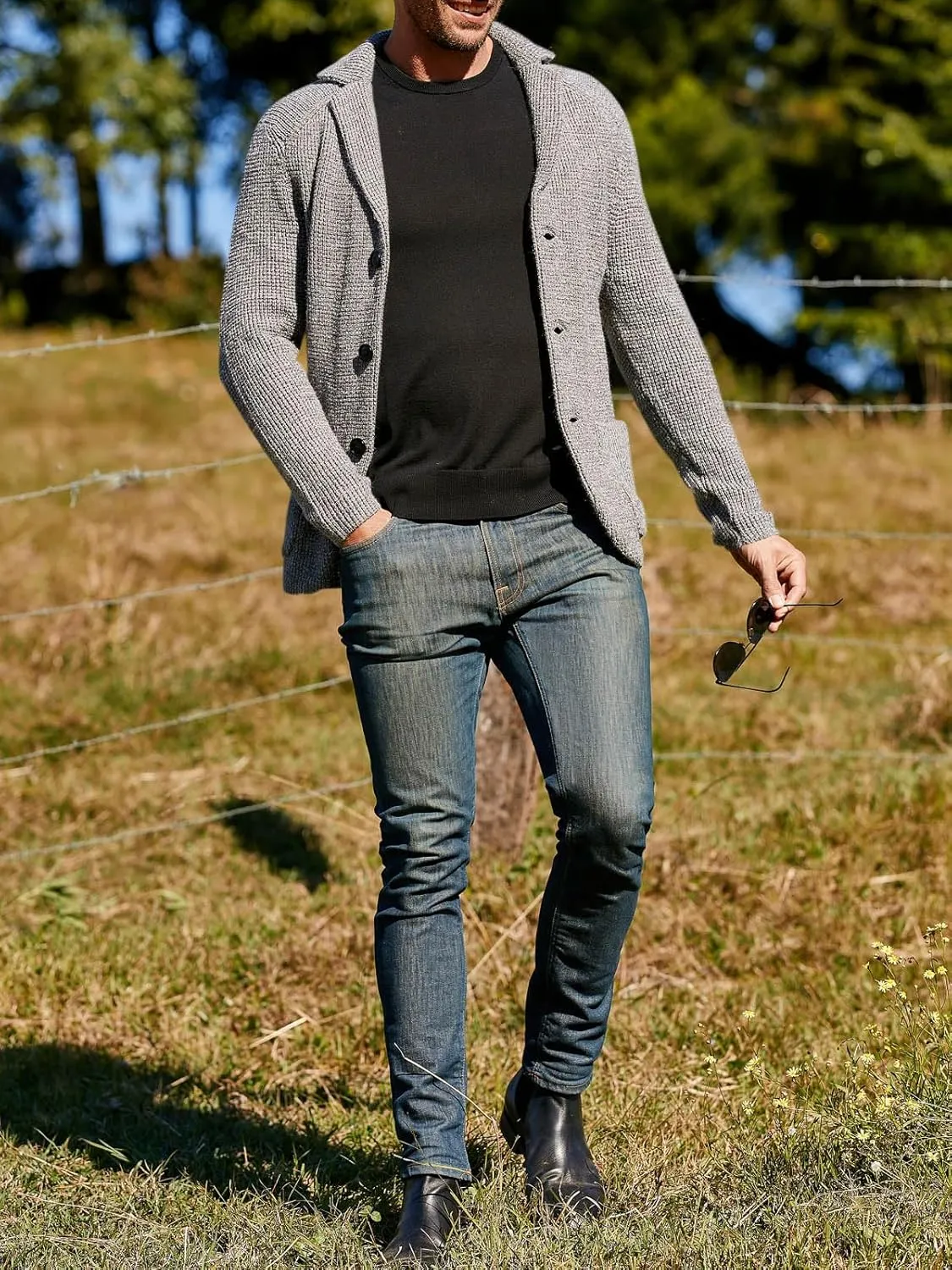 Aoysky Men's Shawl Collar Cardigan Sweater Button Down Knitwear with Pockets