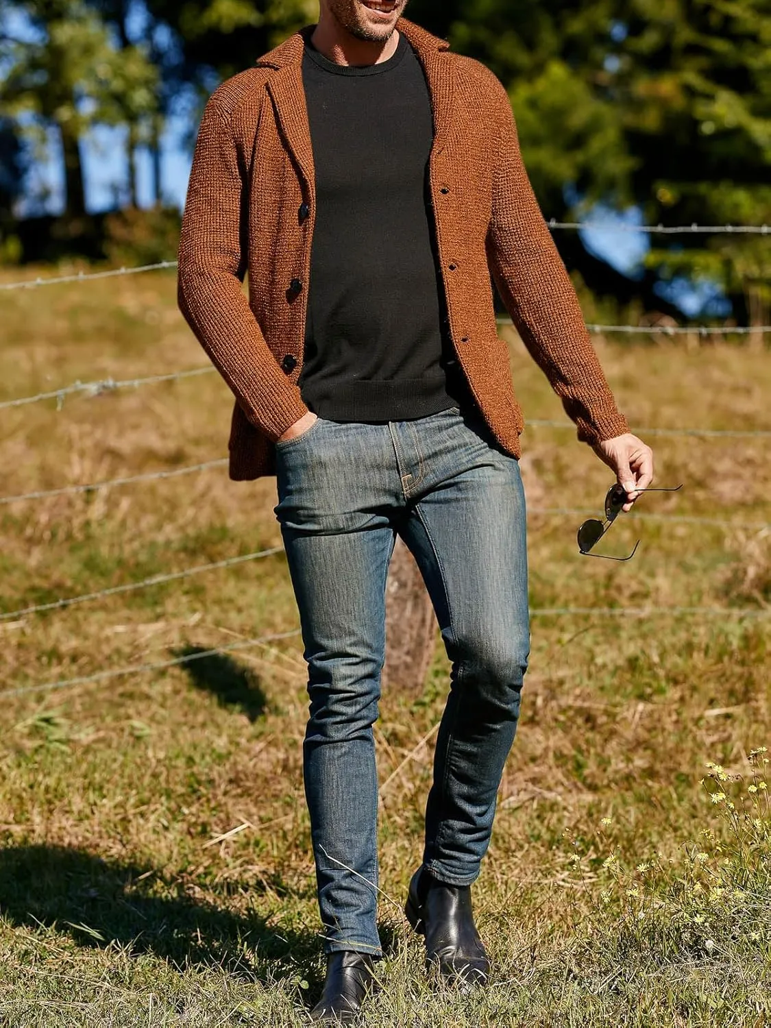 Aoysky Men's Shawl Collar Cardigan Sweater Button Down Knitwear with Pockets