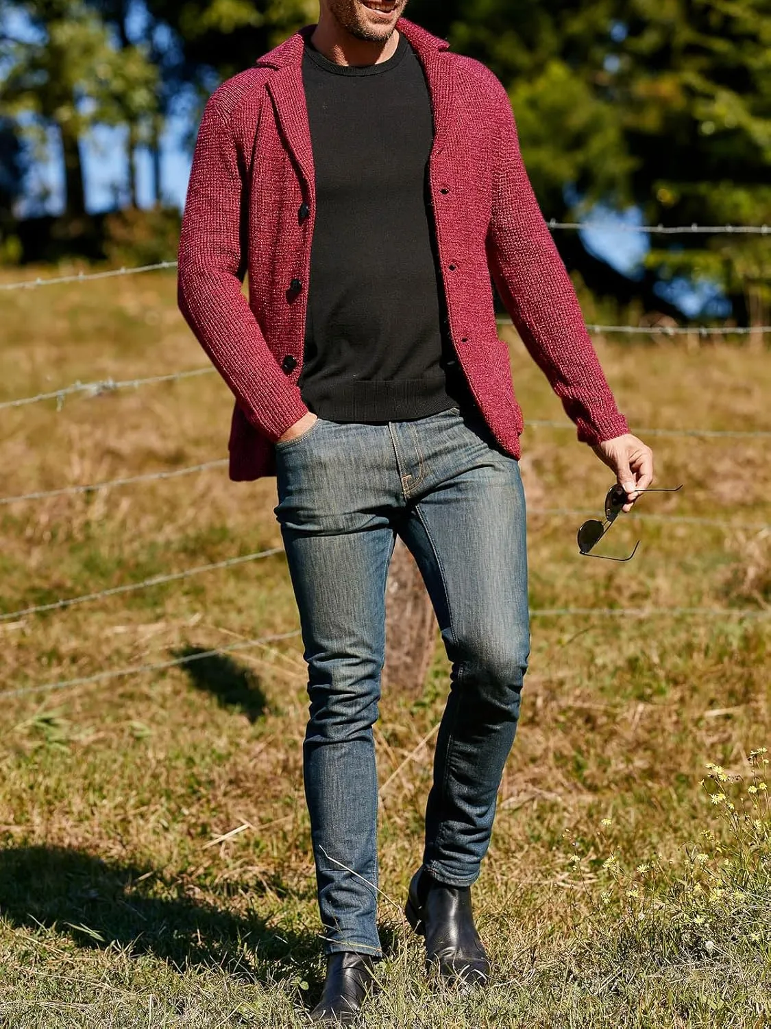 Aoysky Men's Shawl Collar Cardigan Sweater Button Down Knitwear with Pockets