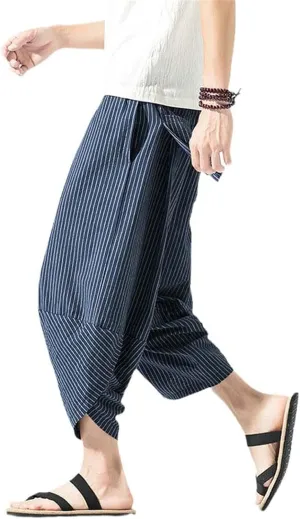 Autumn Harajuku Men Hip Hop Harem Pants Summer Trousers Mens Casual Pants Male Stripe Calf-Length Pants Chinese Style