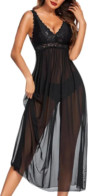 Avidlove Women Lingerie Lace Babydoll Nightdress Mesh Chemise V Neck Sleepwear