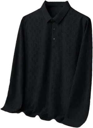 Azedssw Men's Polo Shirts Business Casual Long Sleeved Shirt Solid Color Activewear Polos