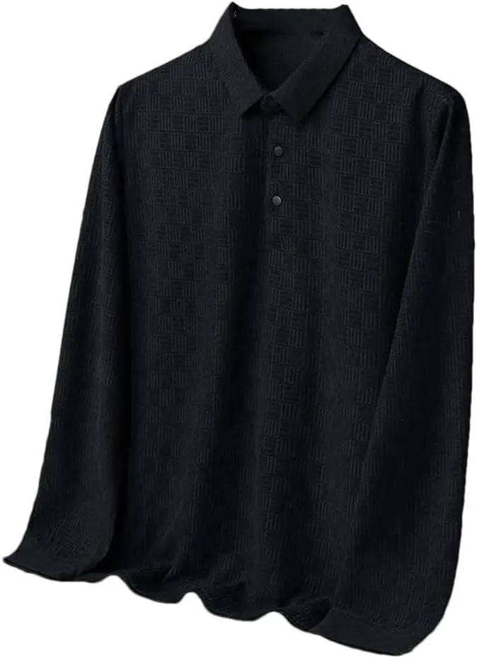 Azedssw Men's Polo Shirts Business Casual Long Sleeved Shirt Solid Color Activewear Polos