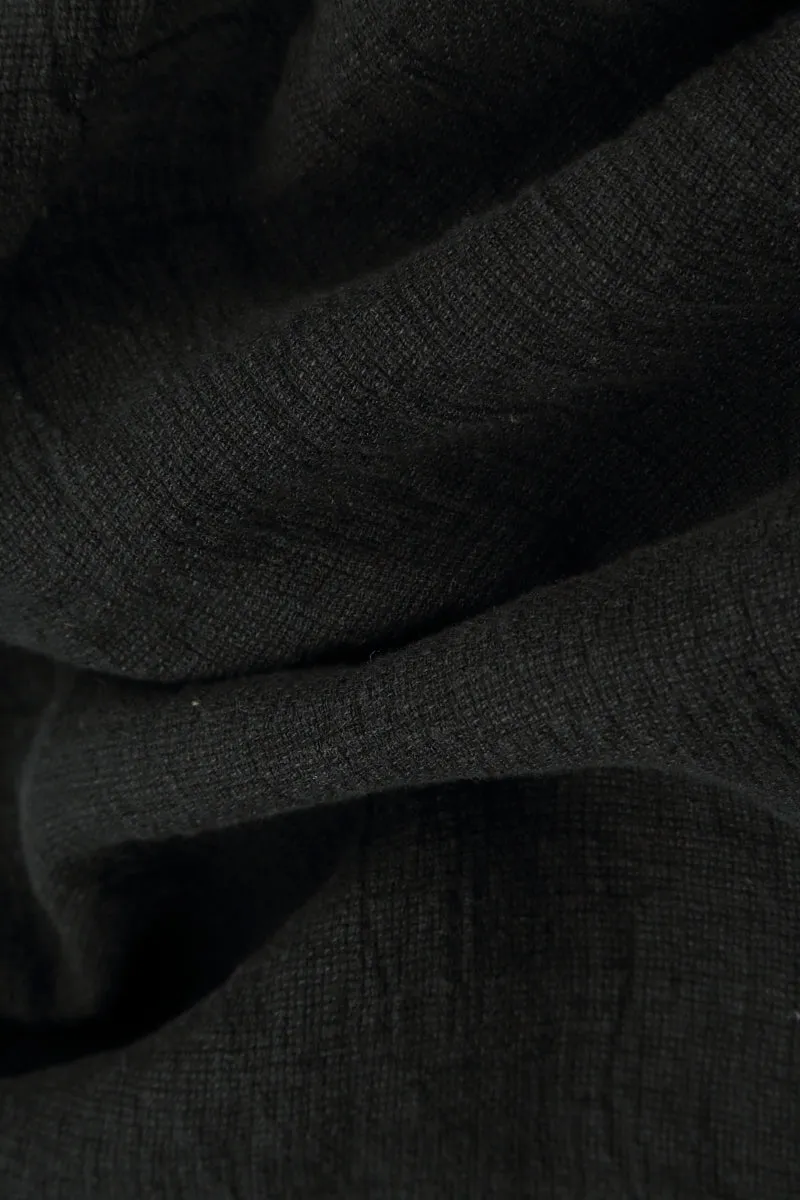 Balloon Long Sleeves Black Mélange Linen Dress