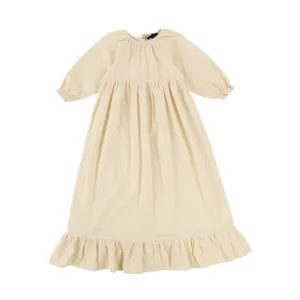 BAMBOO BEIGE SWISS DOT RUFFLE MAXI DRESS [Final Sale]