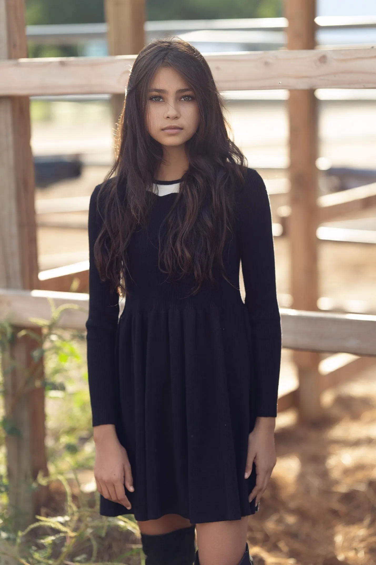 Bamboo Black Knit Scallop Collared Dress [Final Sale]