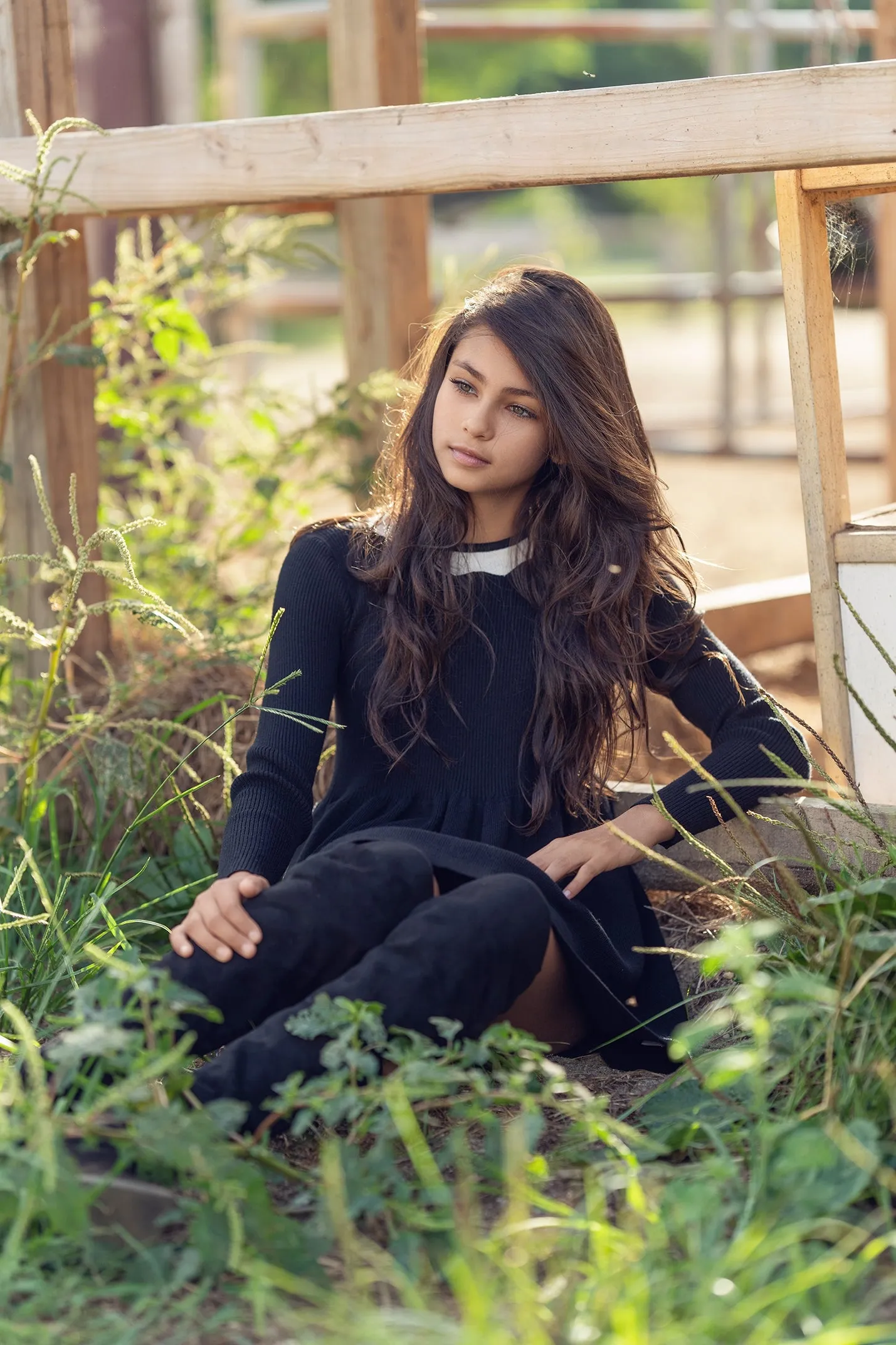 Bamboo Black Knit Scallop Collared Dress [Final Sale]