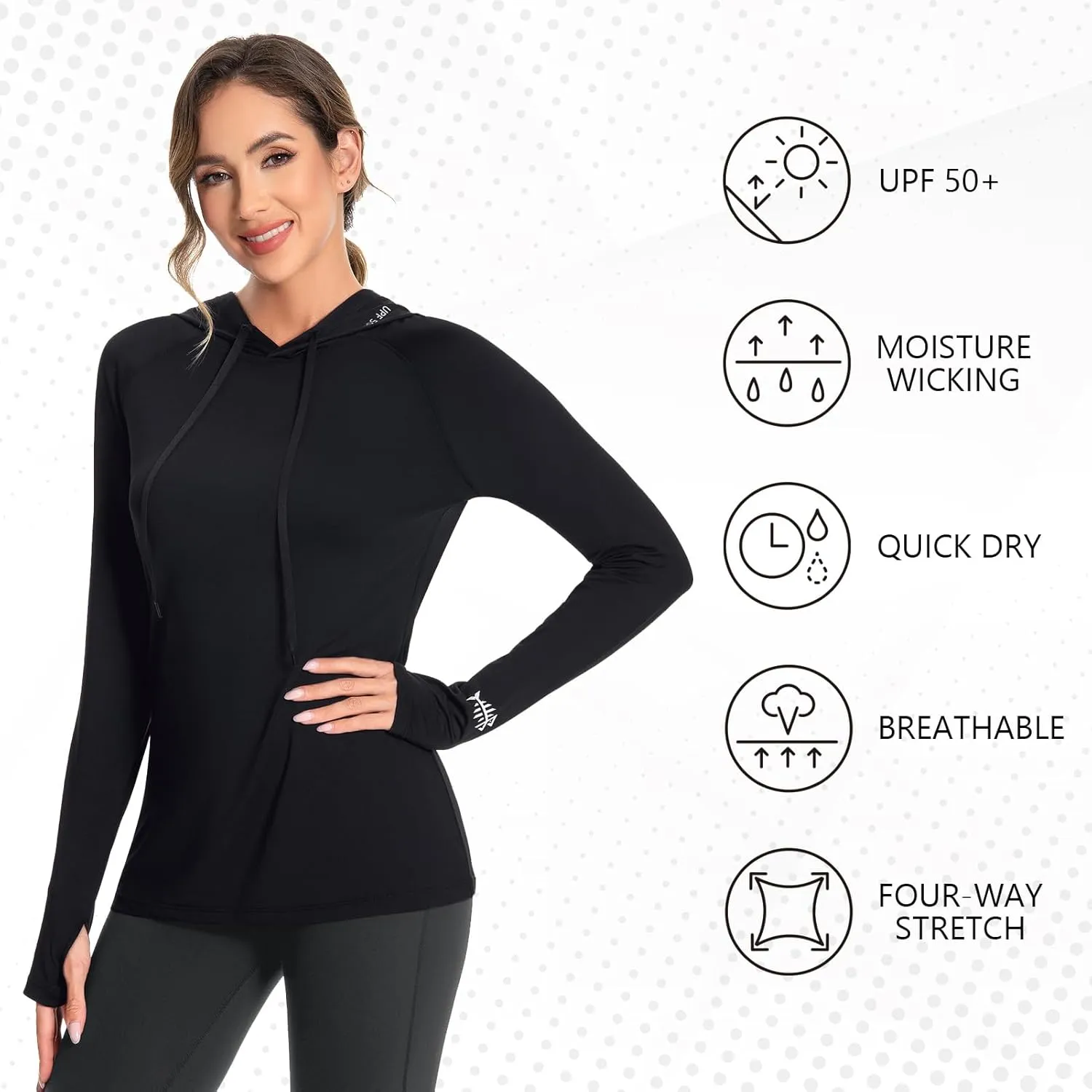 BASSDASH Womens UPF 50  Hiking Fishing Hoodie UV Shirt Long Sleeve Outdoor Activewear Breathable Lightweight Stretch