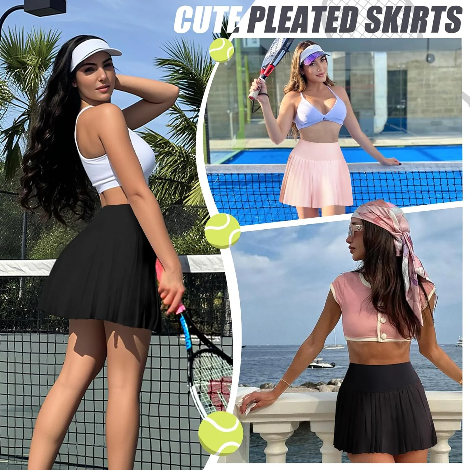 Betaven Pleated Tennis Skirt for Women with Shorts Pockets High Waisted Golf Skirts Flowy Athletic Skorts