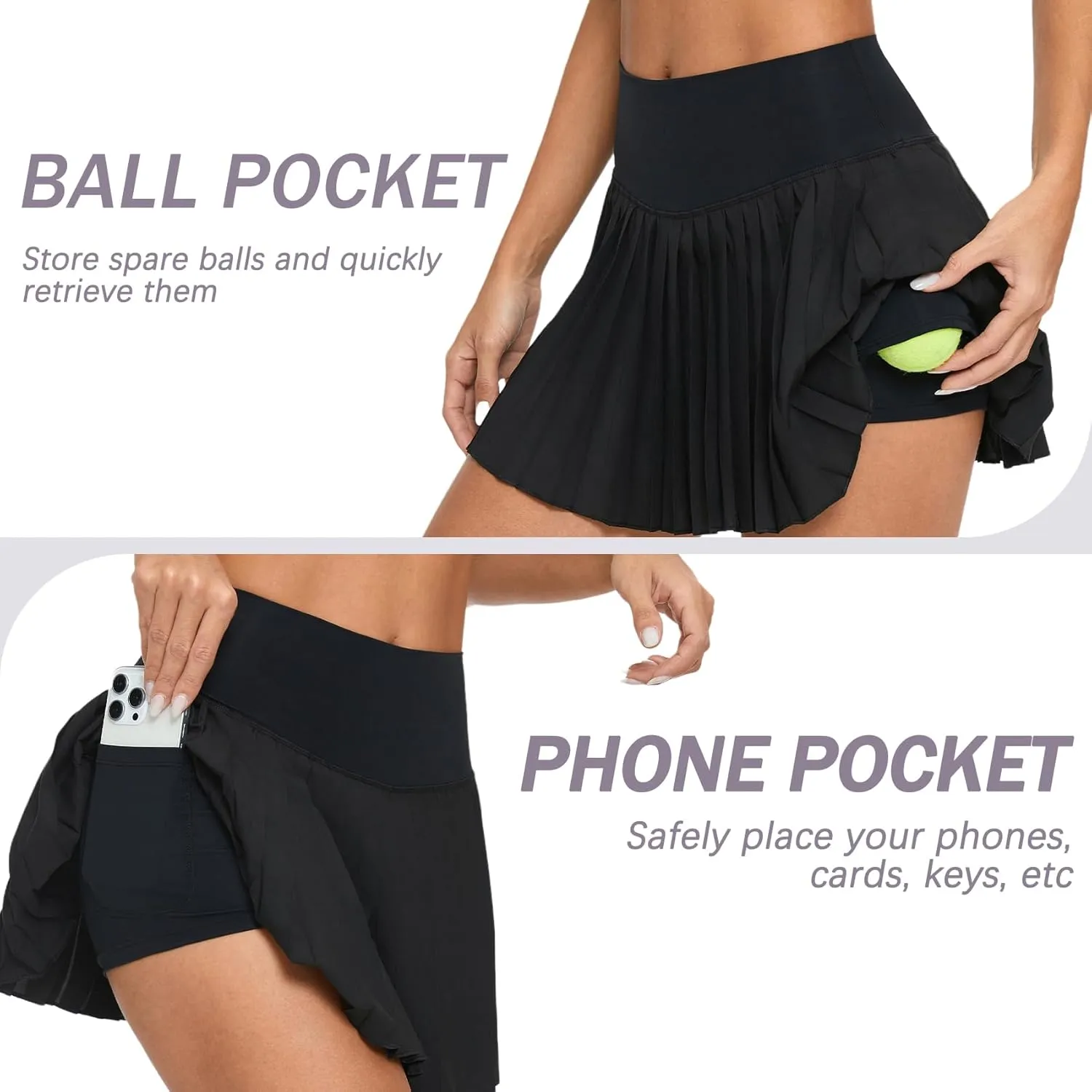Betaven Pleated Tennis Skirt for Women with Shorts Pockets High Waisted Golf Skirts Flowy Athletic Skorts