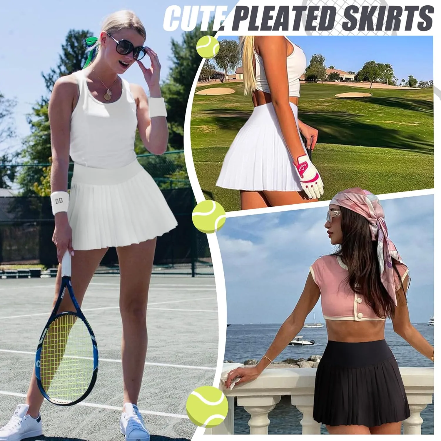 Betaven Pleated Tennis Skirt for Women with Shorts Pockets High Waisted Golf Skirts Flowy Athletic Skorts