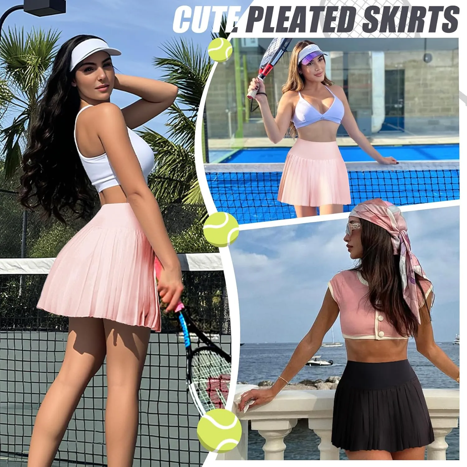 Betaven Pleated Tennis Skirt for Women with Shorts Pockets High Waisted Golf Skirts Flowy Athletic Skorts