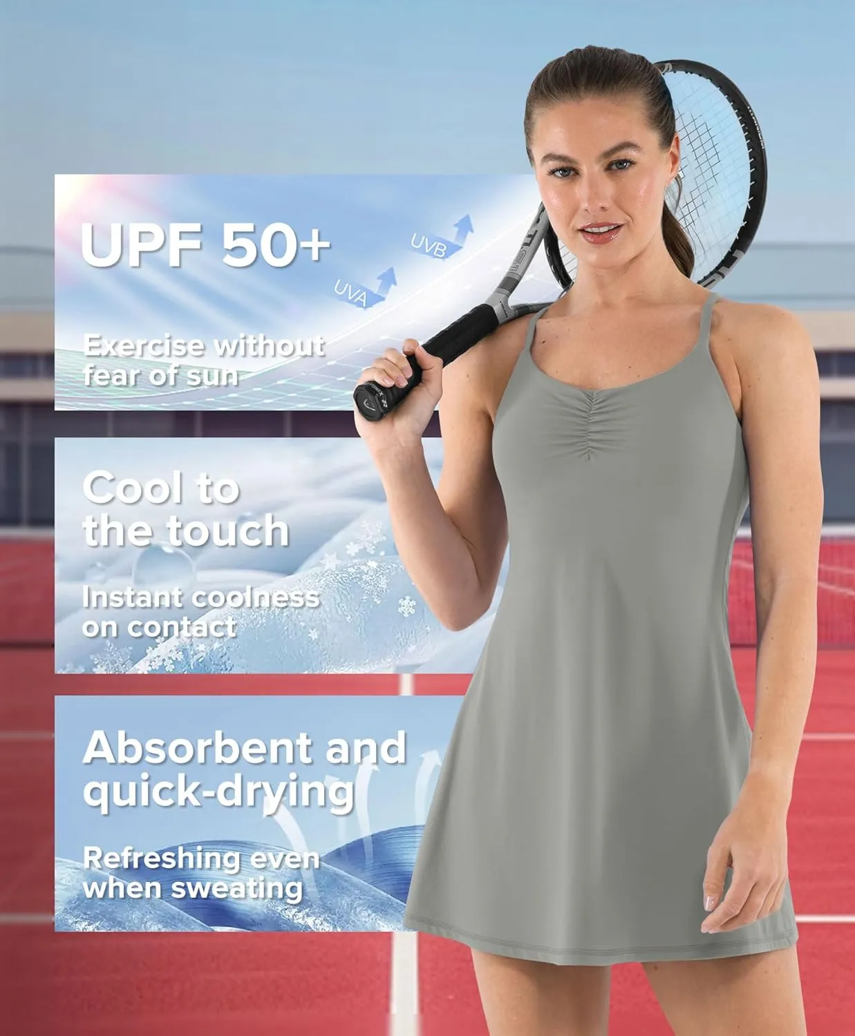 BRXL Womens Built-in Pull Down Shorts and Bra Tennis Dress UPF 50  Adjustable Straps Athletic Golf Workout Active
