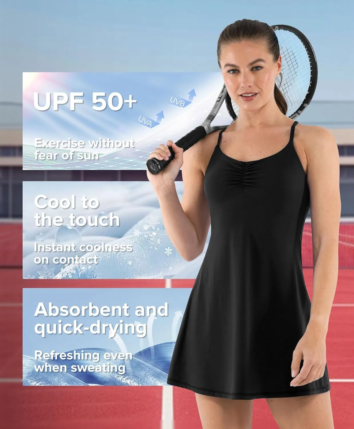 BRXL Womens Built-in Pull Down Shorts and Bra Tennis Dress UPF 50  Adjustable Straps Athletic Golf Workout Active