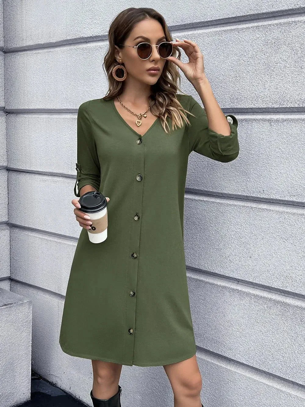 Button Down V-Neck Mini Dress: Buy Now Upgrade Your Wardrobe
