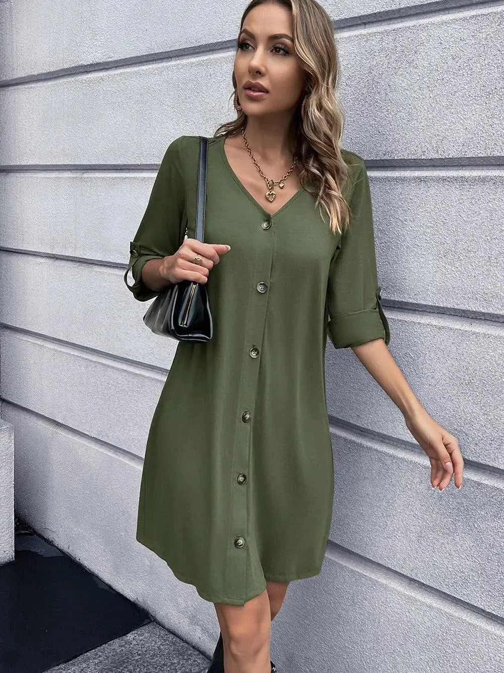 Button Down V-Neck Mini Dress: Buy Now Upgrade Your Wardrobe