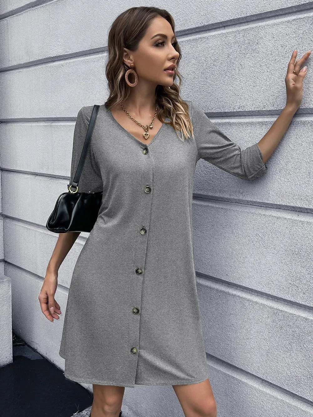 Button Down V-Neck Mini Dress: Buy Now Upgrade Your Wardrobe