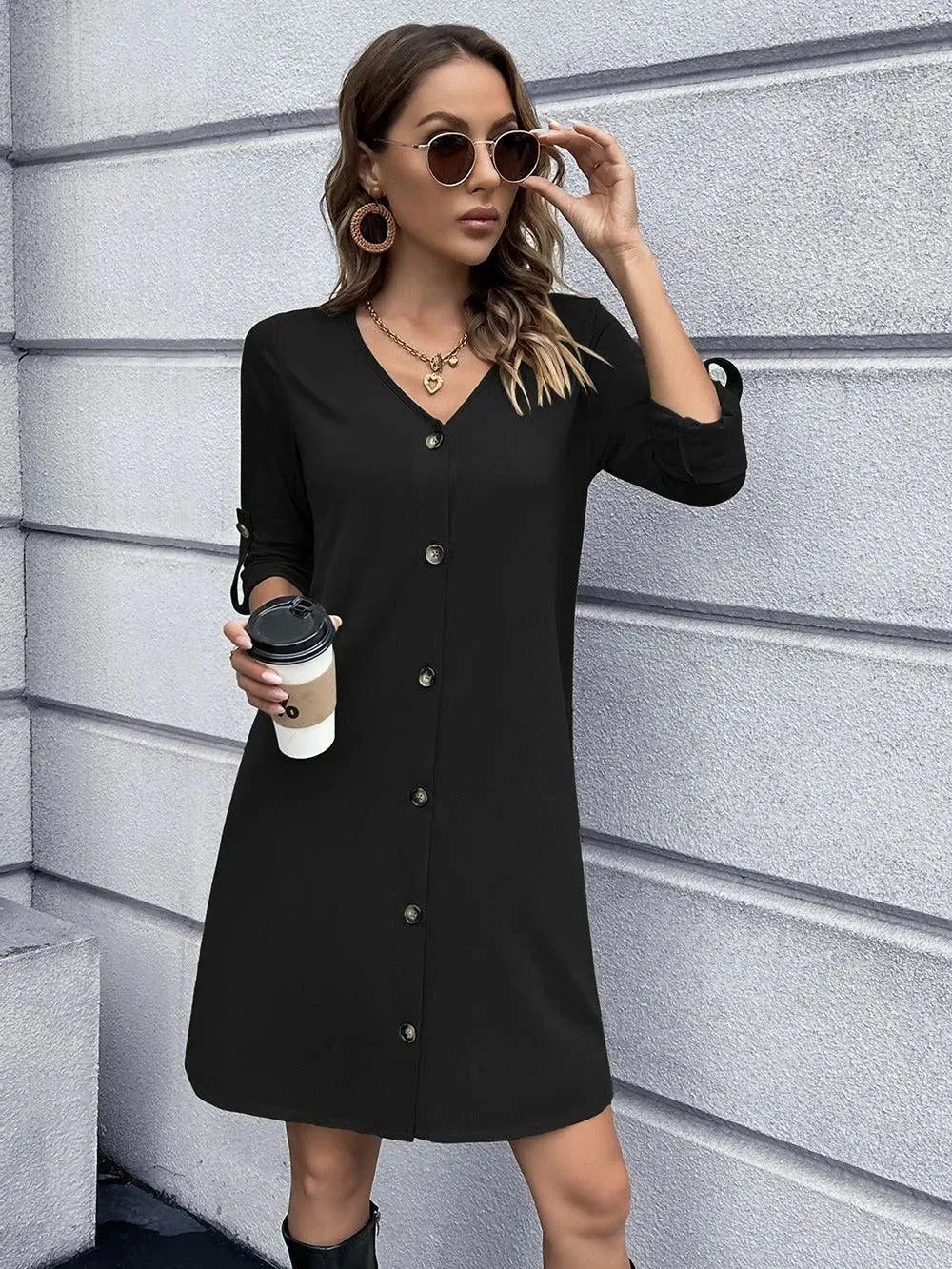 Button Down V-Neck Mini Dress: Buy Now Upgrade Your Wardrobe