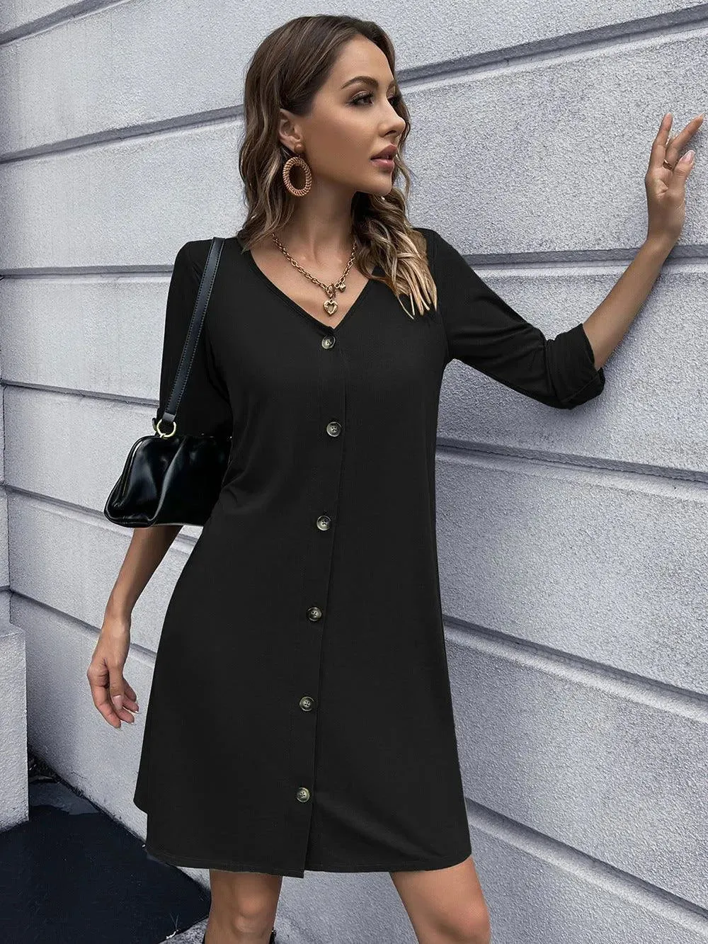 Button Down V-Neck Mini Dress: Buy Now Upgrade Your Wardrobe