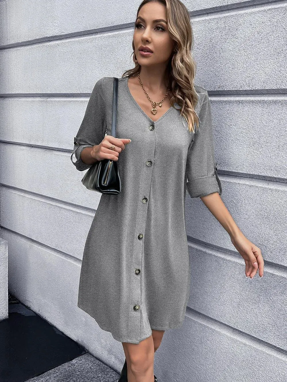 Button Down V-Neck Mini Dress: Buy Now Upgrade Your Wardrobe
