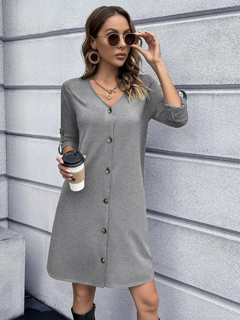 Button Down V-Neck Mini Dress: Buy Now Upgrade Your Wardrobe