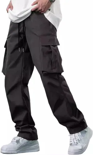 Cargo Pants for Men Big and Tall Loose Fit Straight Cargo Sweatpants Elastic Waist Drawstring Lightweight Atheltic Joggers