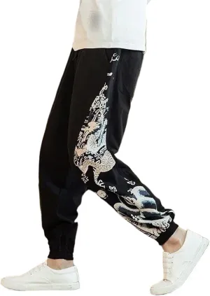 Chinese Dragon Harem Pants Men's Jogging Pants Sweatpants Japanese Street Men's Pants Dragon Stitching Harem Pants