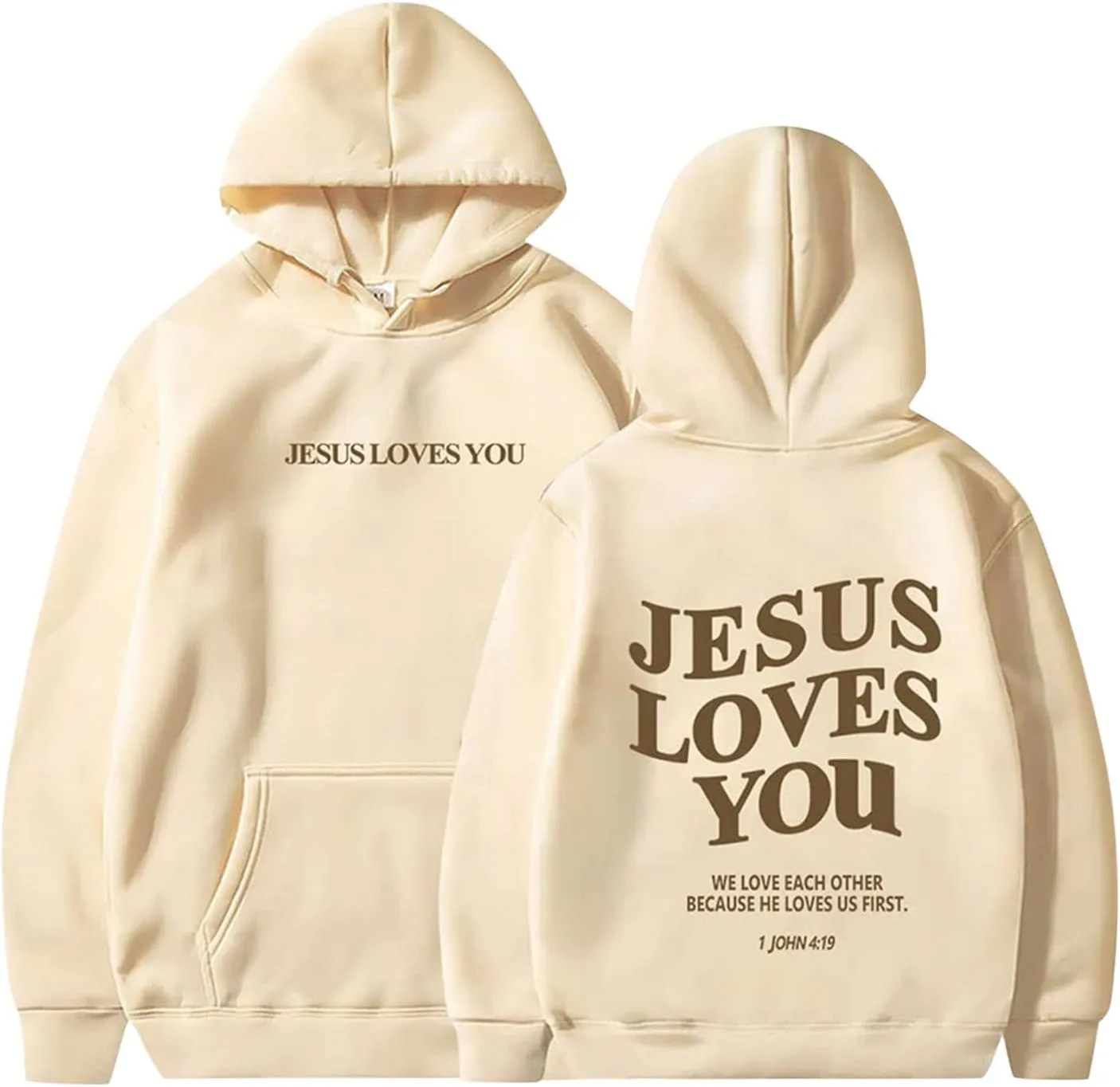 Christian Hoodies for Women Bible Verse Jesus Loves You Graphic Oversized Y2K Hooded Pockets Drawstring Sweatshirts