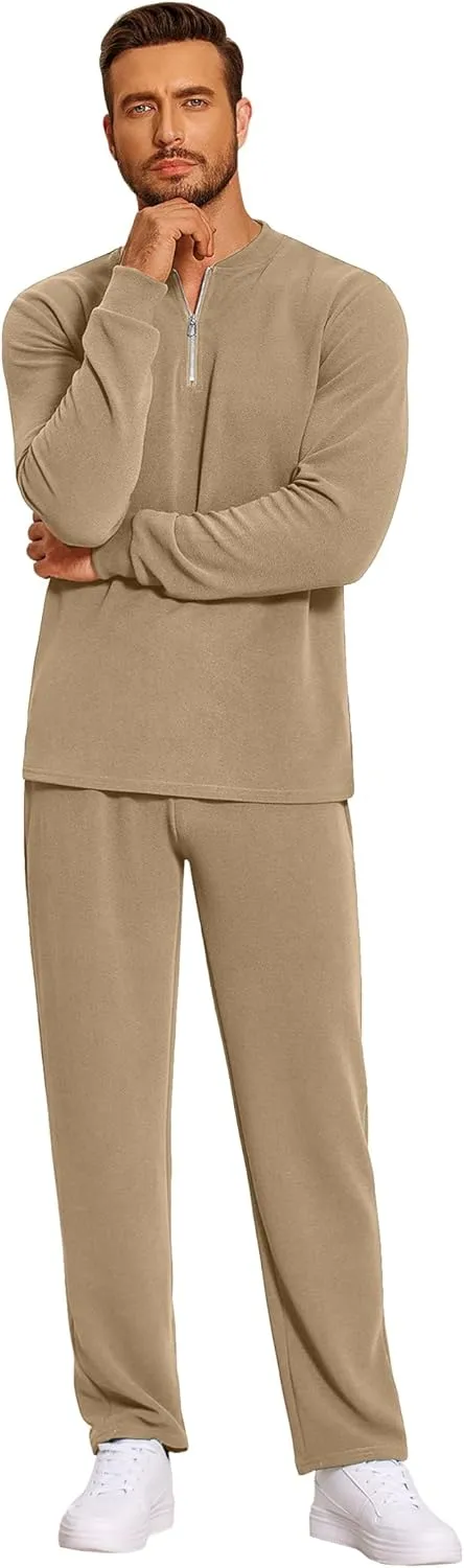 COOFANDY Men's 2 Piece Tracksuit Set Polo Athletic Sweatsuit Quarter Zip Jogging Long Sleeve Casual Sports Outfits