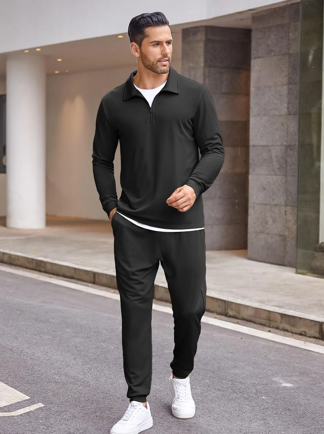 COOFANDY Men's Tracksuit 2 Piece Quarter Zip Polo Athletic Sweatsuits Casual Running Jogging Sport Suit Sets