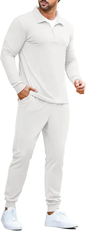 COOFANDY Men's Tracksuit 2 Piece Quarter Zip Polo Athletic Sweatsuits Casual Running Jogging Sport Suit Sets